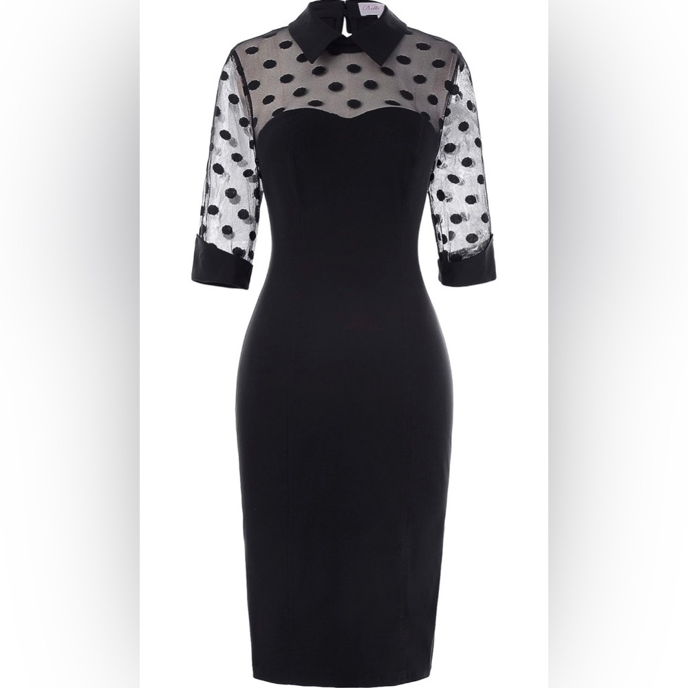 New Black Retro Style Wiggle Cosplay Dress with Sheer Upper | XXL plus size